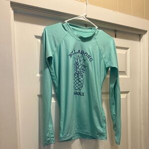 Billabong Teal Long Sleeve Rash Guard with Pineapple Print